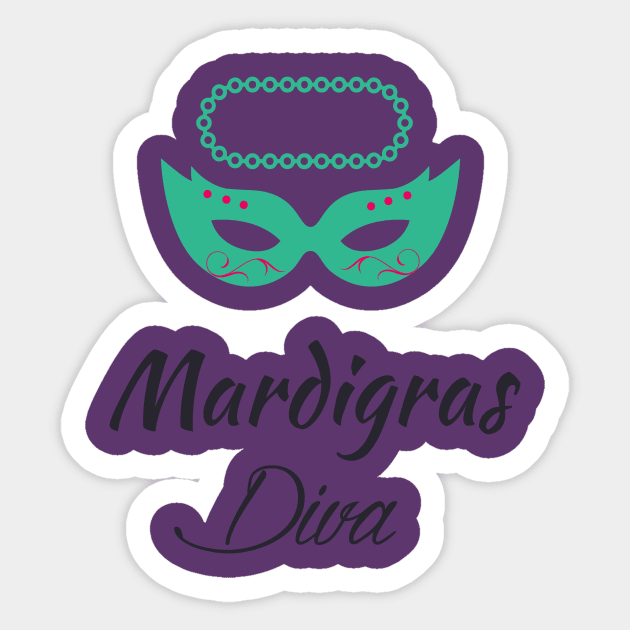 Mardi Gras Diva T-shirt and Apparel Sticker by TeeBunny17